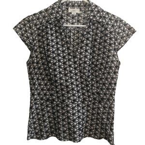 Loft Cap Sleeve Black & White Cotton Eyelet Crossover Top with Belt Size 4